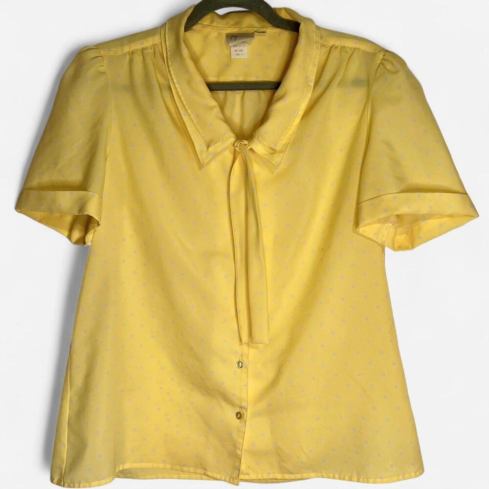 Vintage 80s/90s Era “Pykettes” Butter Yellow Polka Dot Blouse - Picture 2 of 8